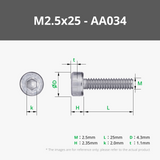 M2.5 Socket Head Cap Machine Screws (SHCS)
