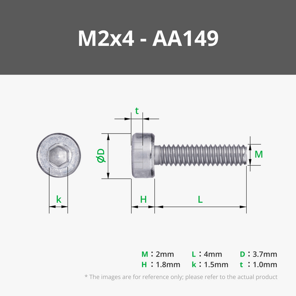 M2 Socket Head Cap Machine Screws (SHCS)