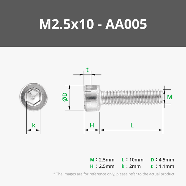 M2.5 Stainless Steel Socket Head Cap Machine Screws (SHCS)