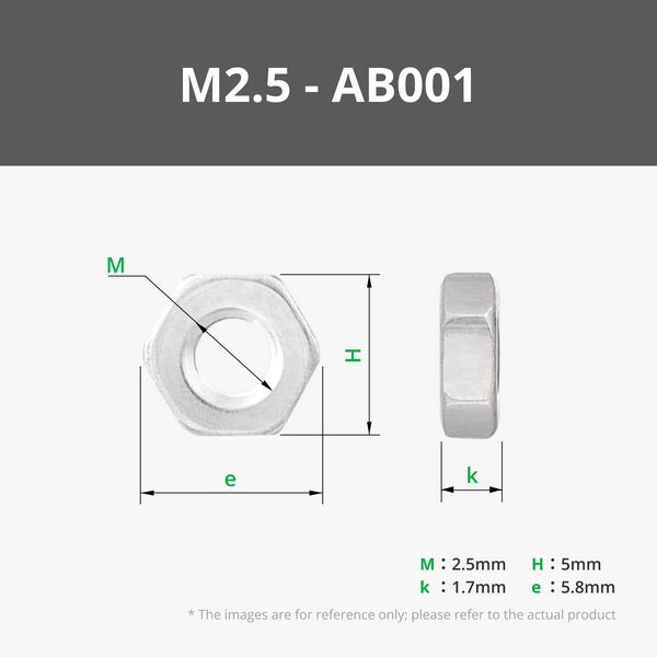 Dado esagonale in acciaio inossidabile M2.5 (20 pezzi) - AB001