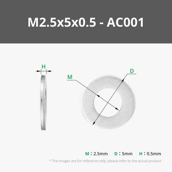 Rondelle plate en acier inoxydable M2.5 (100 pièces) - AC001