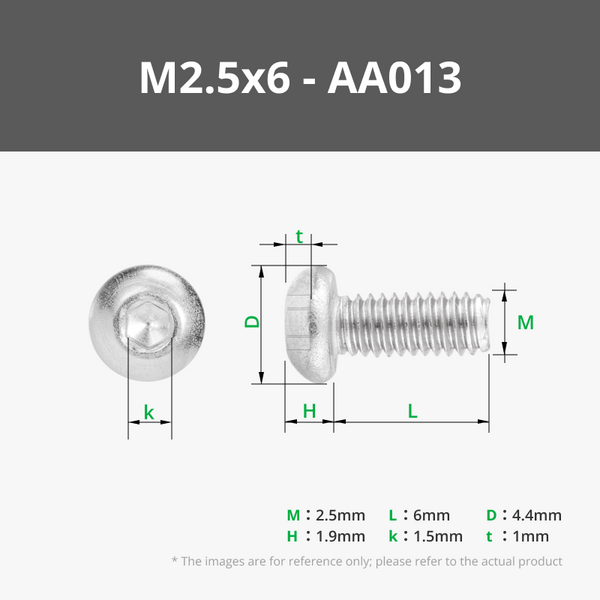 M2.5 Stainless Steel Button Head Cap Machine Screws (BHCS)