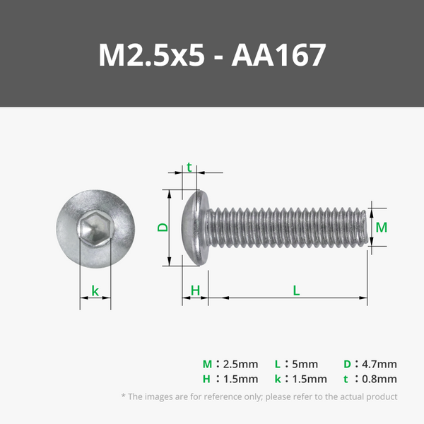 Tornillos para metales con cabeza de botón M2.5 (BHCS)