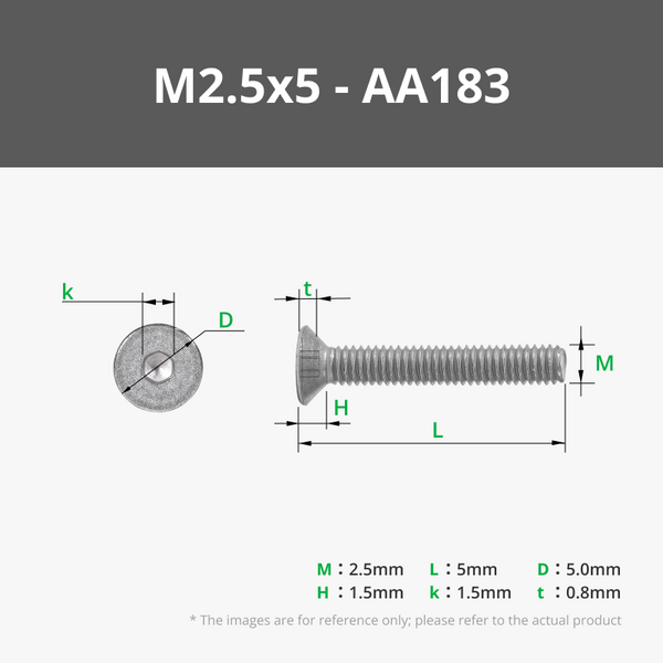 Tornillos para metales de cabeza plana M2.5 (FHCS)