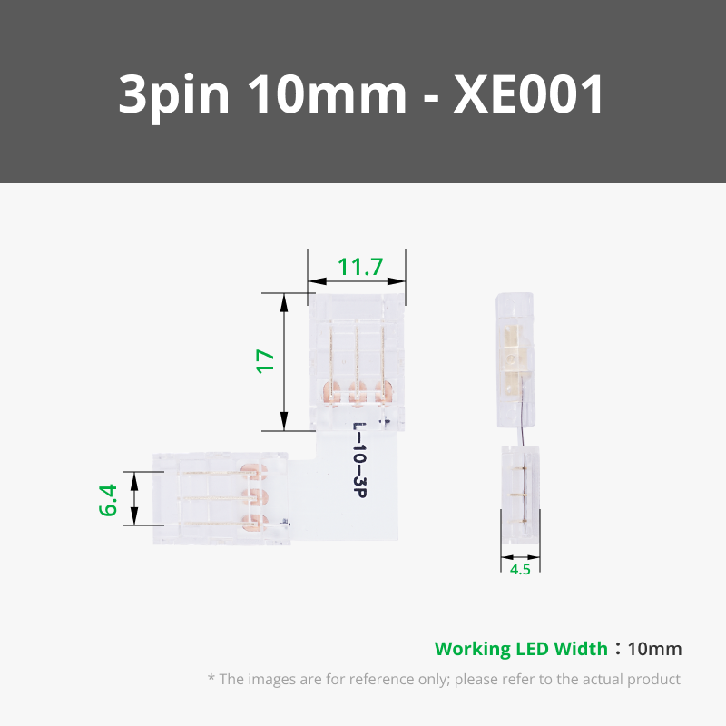 3-pin 10mm L-shaped LED Strip Connectors (10PCS)