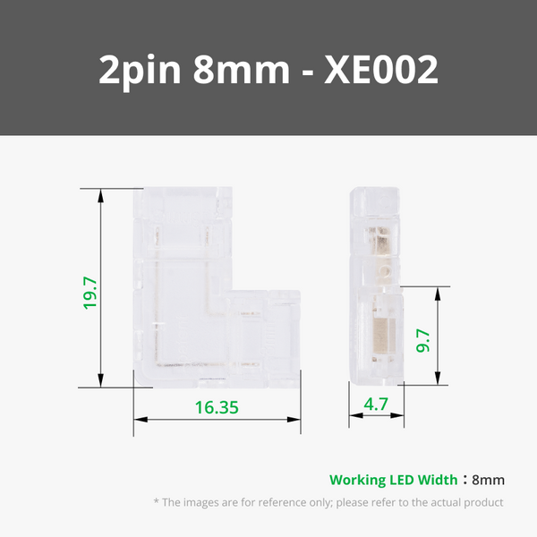 2-pin 8mm L-shaped LED Strip Connectors (10PCS)